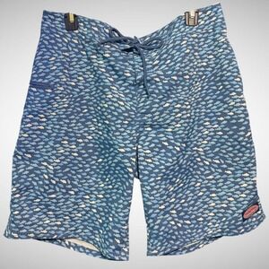 VineYard Vine Swim Trunks Mens 33 Blue Fish Print Board Shorts Pre Owned Pockets